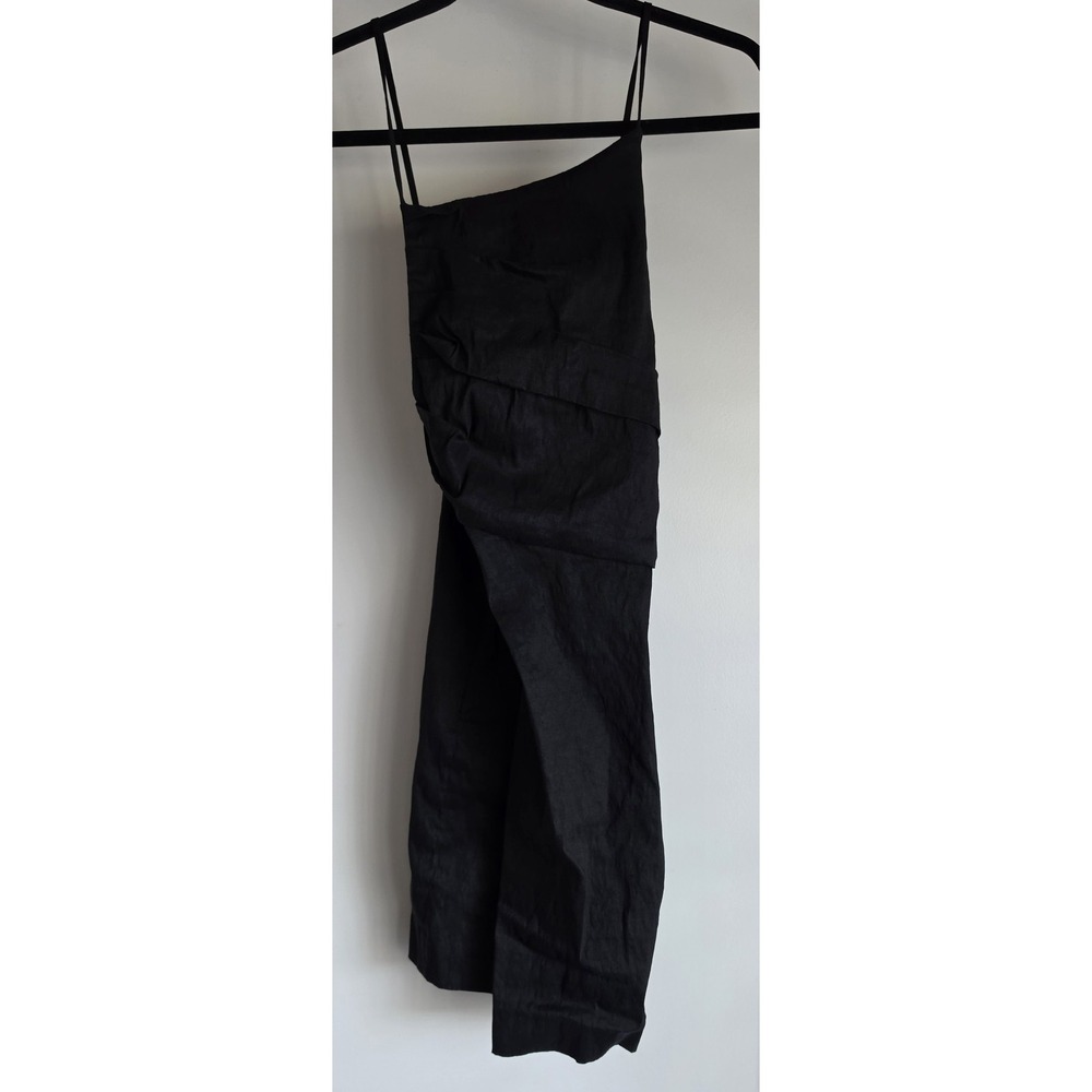Zara Linen Sleeveless Mini Dress Women Size L Black Solid Casual Sundress